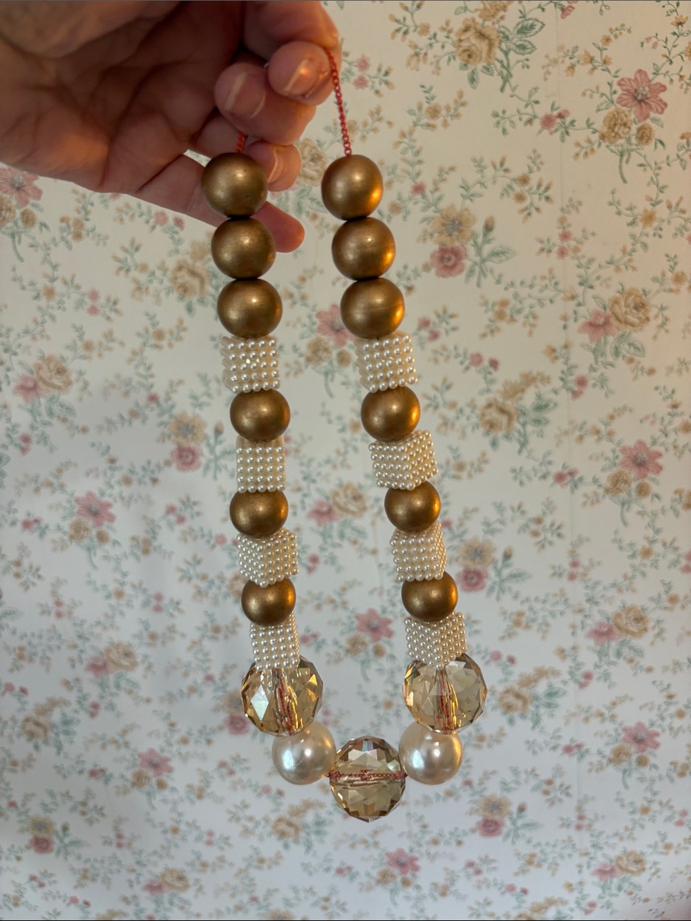 Hand-Crafted Chunky Gold and Pearl Statement Necklace - Picture 3 of 3